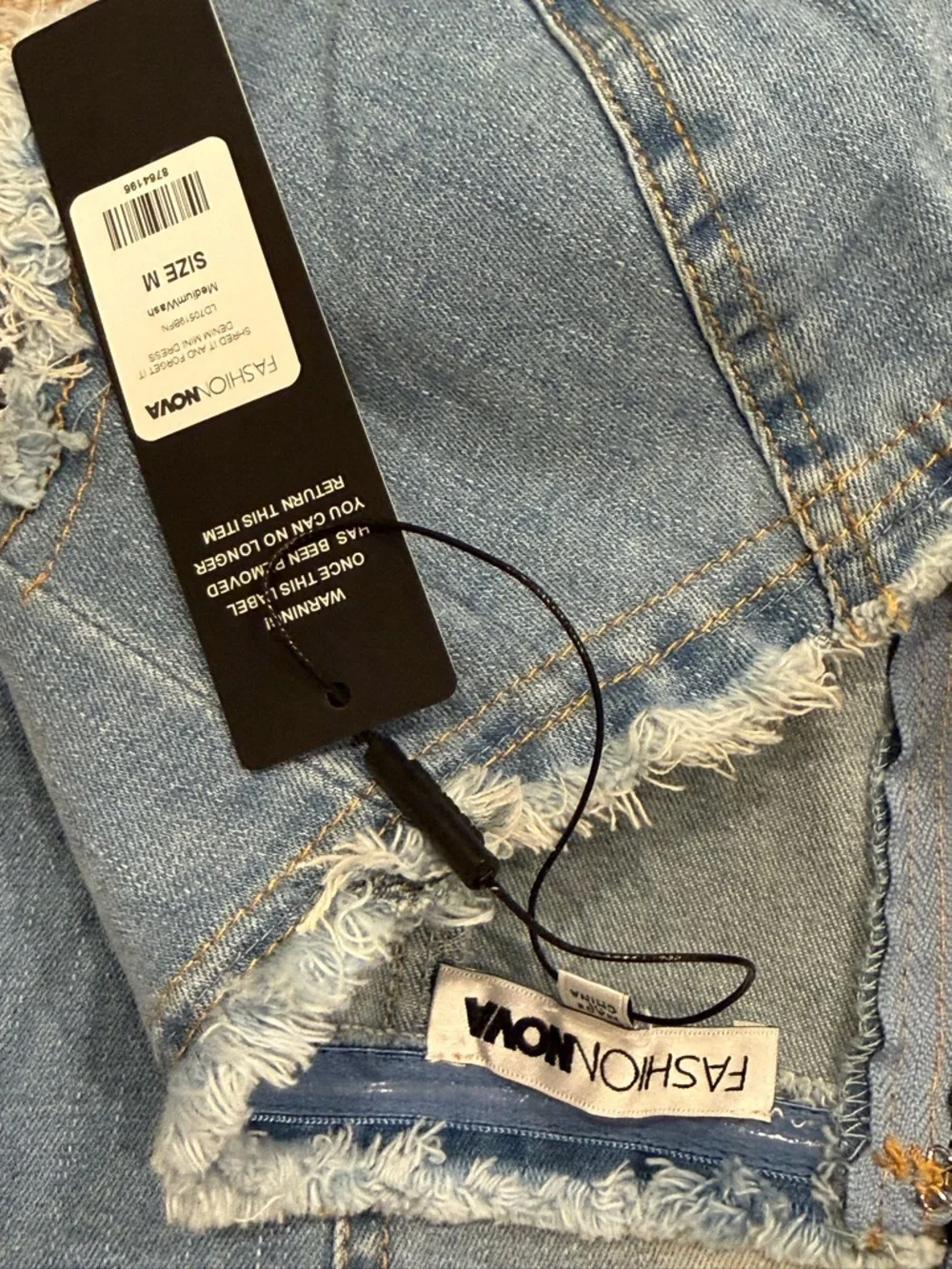NWT Fashion Nova Light Blue Strapless Distressed Denim & Mesh Mini Dress - Picture 6 of 8